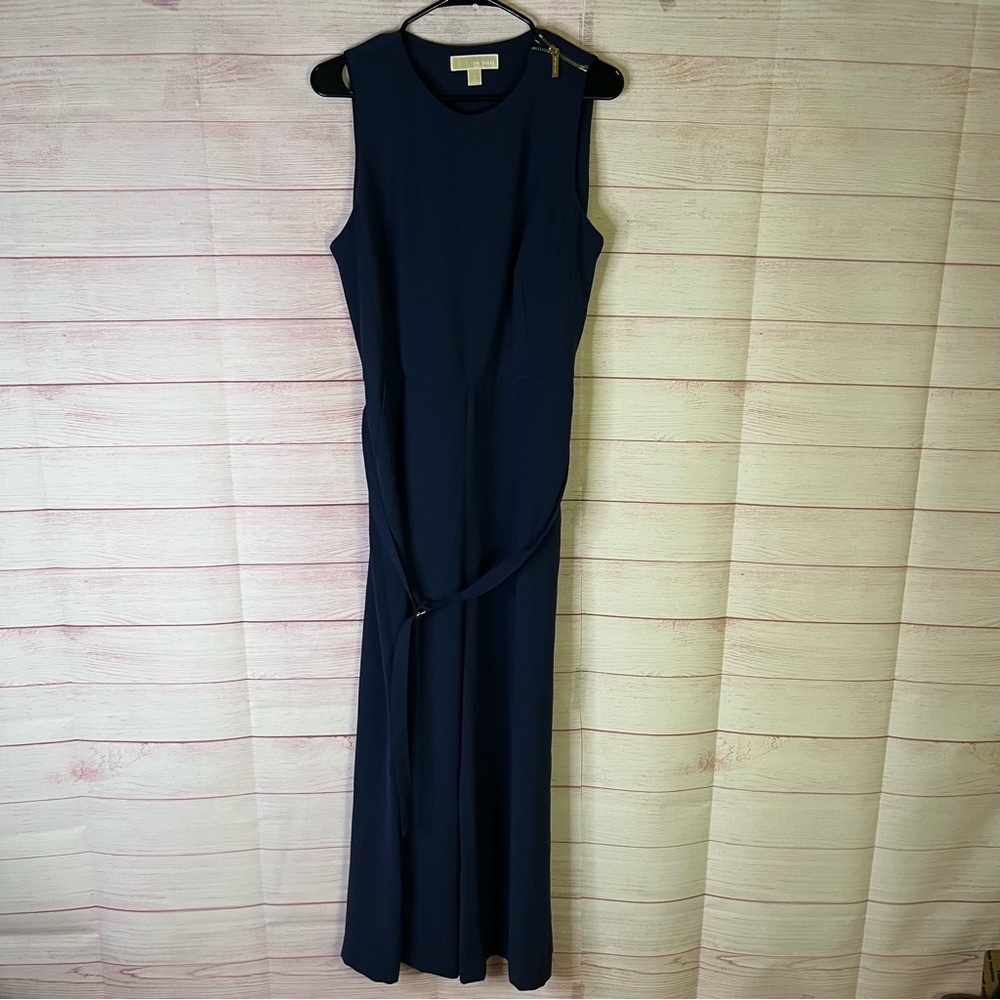 Michael Michael Kors Navy Blue Sleeveless Wide Leg Belted Jumpsuit‎ Size 12